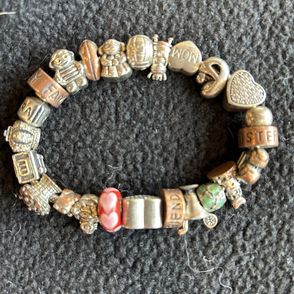 Pandora 23 Charm 925 Sterling SiL Crystal Hearts Mom Boy Girl  Family 8"Bracelet - Picture 2 of 10